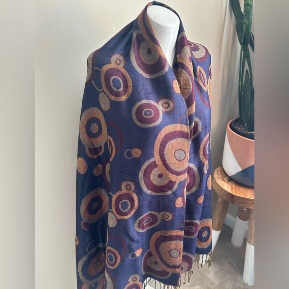 Pashmina Circle Print Silk Blend Wrap Scarf - Picture 1 of 7